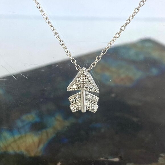 Sterling Silver 925 ATI Very Dainty Tiny Round CZ Arrow Pendant Necklace 18" - Picture 3 of 16